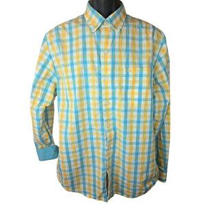 Tommy Bahama Mens Yellow & Blue Plaid Button-Down Shirt Medium